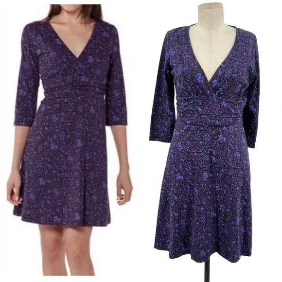 Patagonia Margot Faux Wrap‎ Dress Purple Floral Paisley Size Medium - Picture 1 of 8